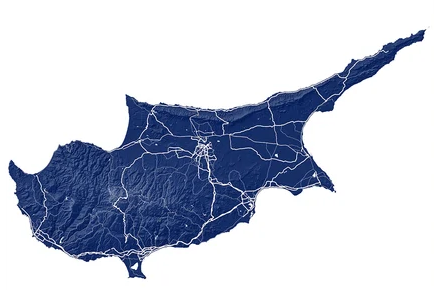 Map of Cyprus with the island’s roads